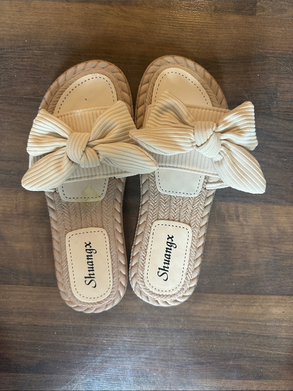 Women's Bow Slide Sandals in Beige